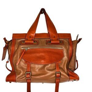 CHLOE Chloé Tracy Satchel Tote Bag Camel & Orange Leather w/ Brass Made in Italy